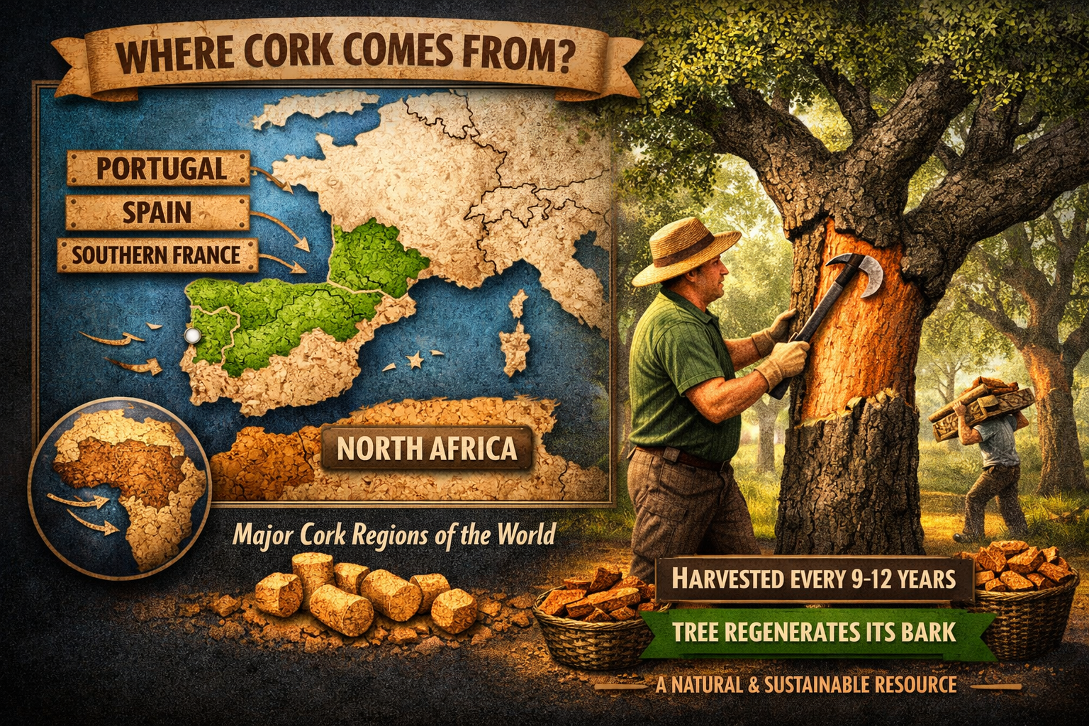 Cork oak bark harvesting